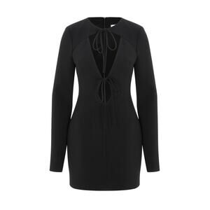 Ila . 'Mercury' Black Tie-Detailed V Neck Long Sleeve Mini Dress Size 8